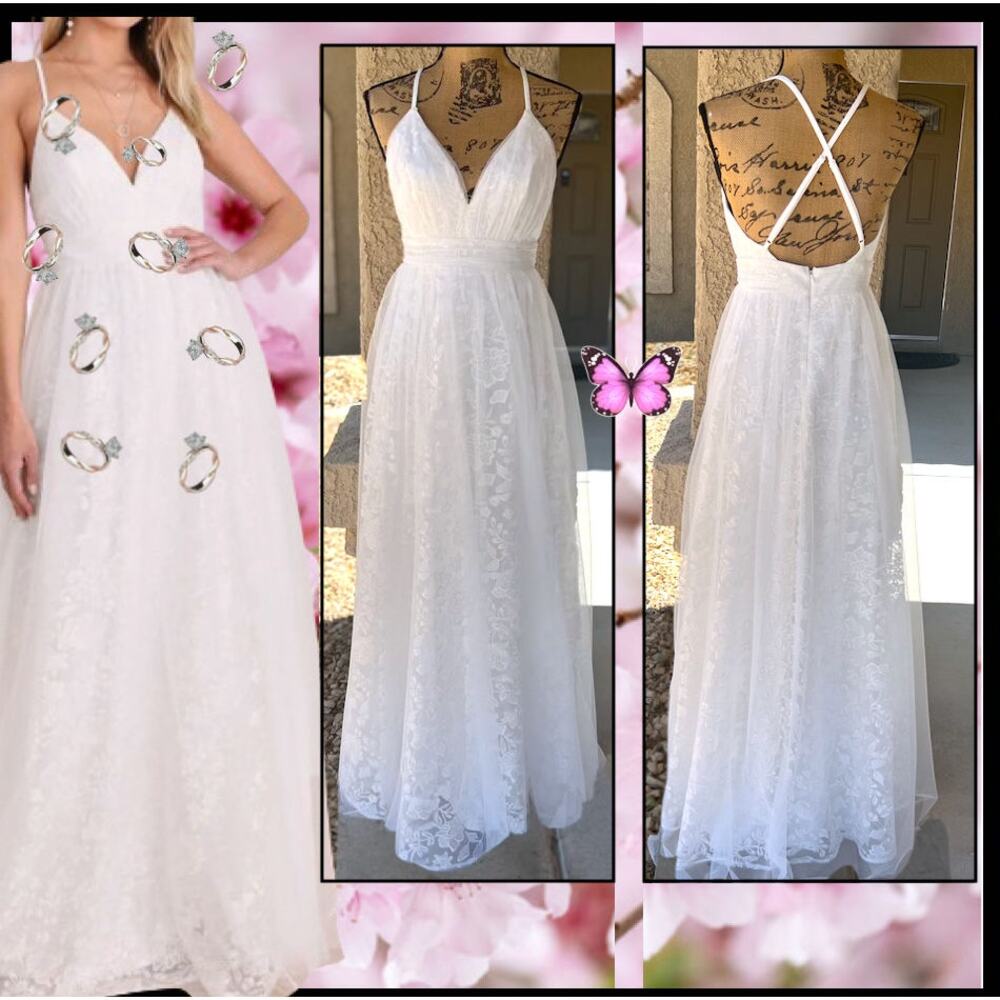 Lulus Dreamer Ivory Embroidered Tulle Maxi Dress Size S